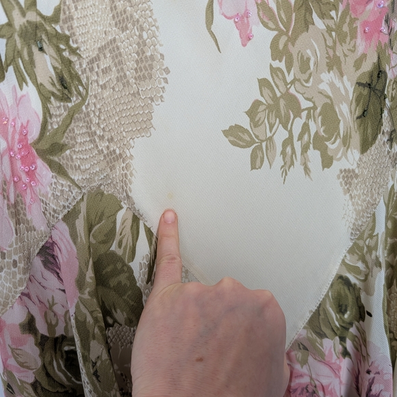 Eva Blue Y2K Floral Chiffon Maxi Dress Beaded Romantic - Picture 10 of 14